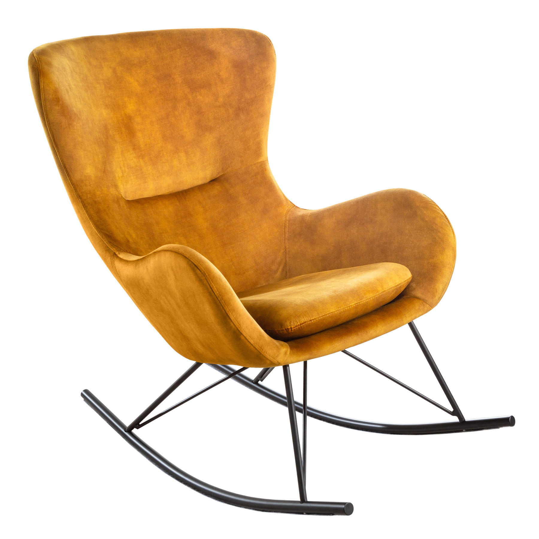 SCHAUKELSTUHL SCANDINAVIA SWING Samt Senfgelb 115 cm - Gelb/Schwarz, Textil/Metall (77/99/115cm) - riess-ambiente