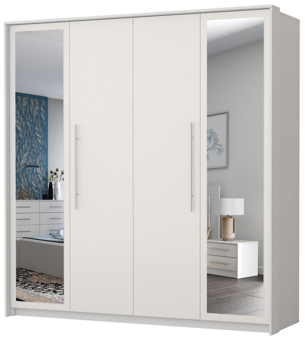 DREHTÜRENSCHRANK - Kaira Weiß + Silk - Weiß, Holzwerkstoff/Metall (206/215/64cm) - Möblo