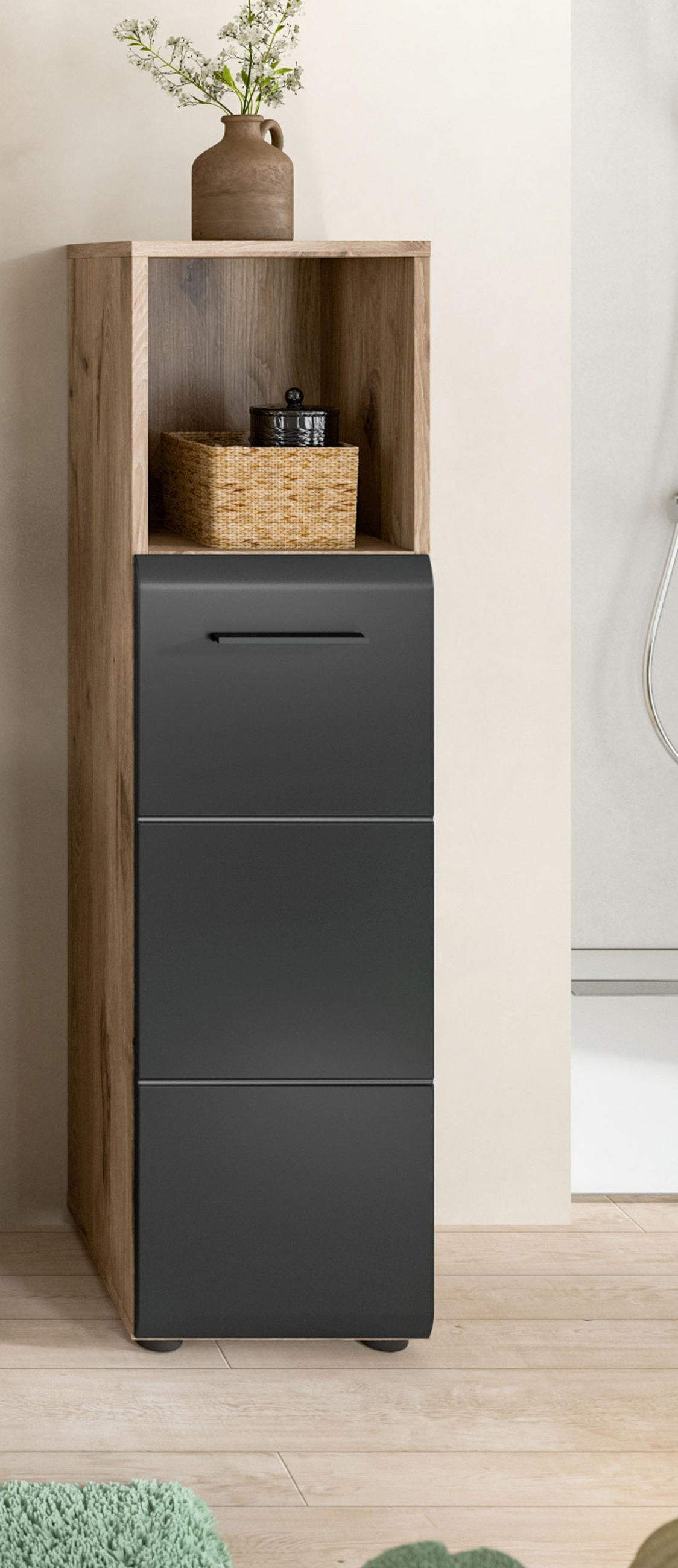 MIDISCHRANK schwarz matt, Nox Eiche, Bad Unterschrank 30 cm - Eichefarben/Schwarz, Holzwerkstoff/Kunststoff (30/110/30cm) - Inn.Furn