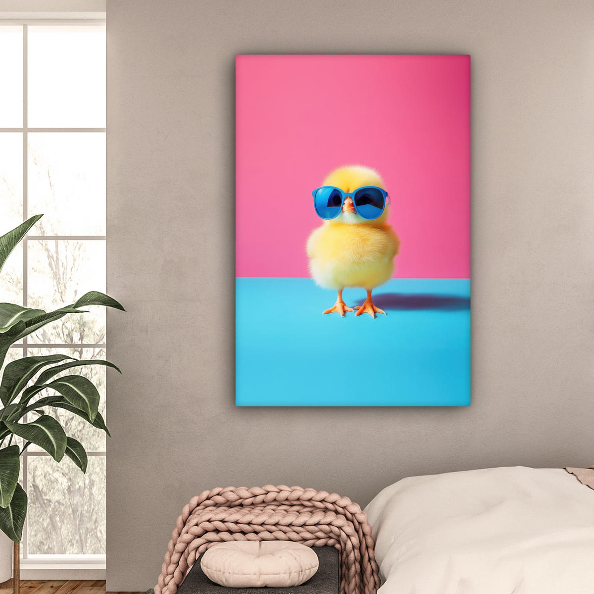 LEINWANDBILD Chick - Sonnenbrille - Blau Deko XXL 80x120 cm - Pink/Gelb, Textil (80/120cm) - MuchoWow