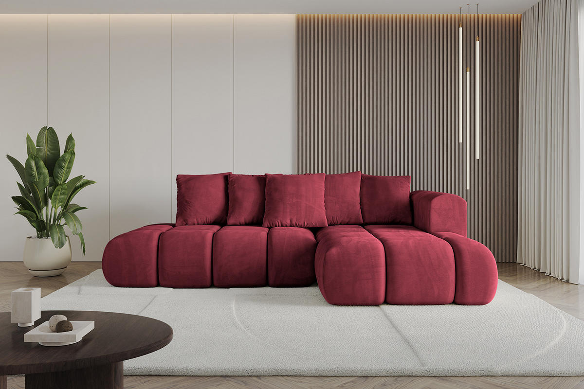 ECKSOFA Ottomane Rechts CLOUD-L-v1 289x180x40 Bordeaux Velours - Bordeaux, Holzwerkstoff/Kunststoff (289/180cm) - ALTDECOR