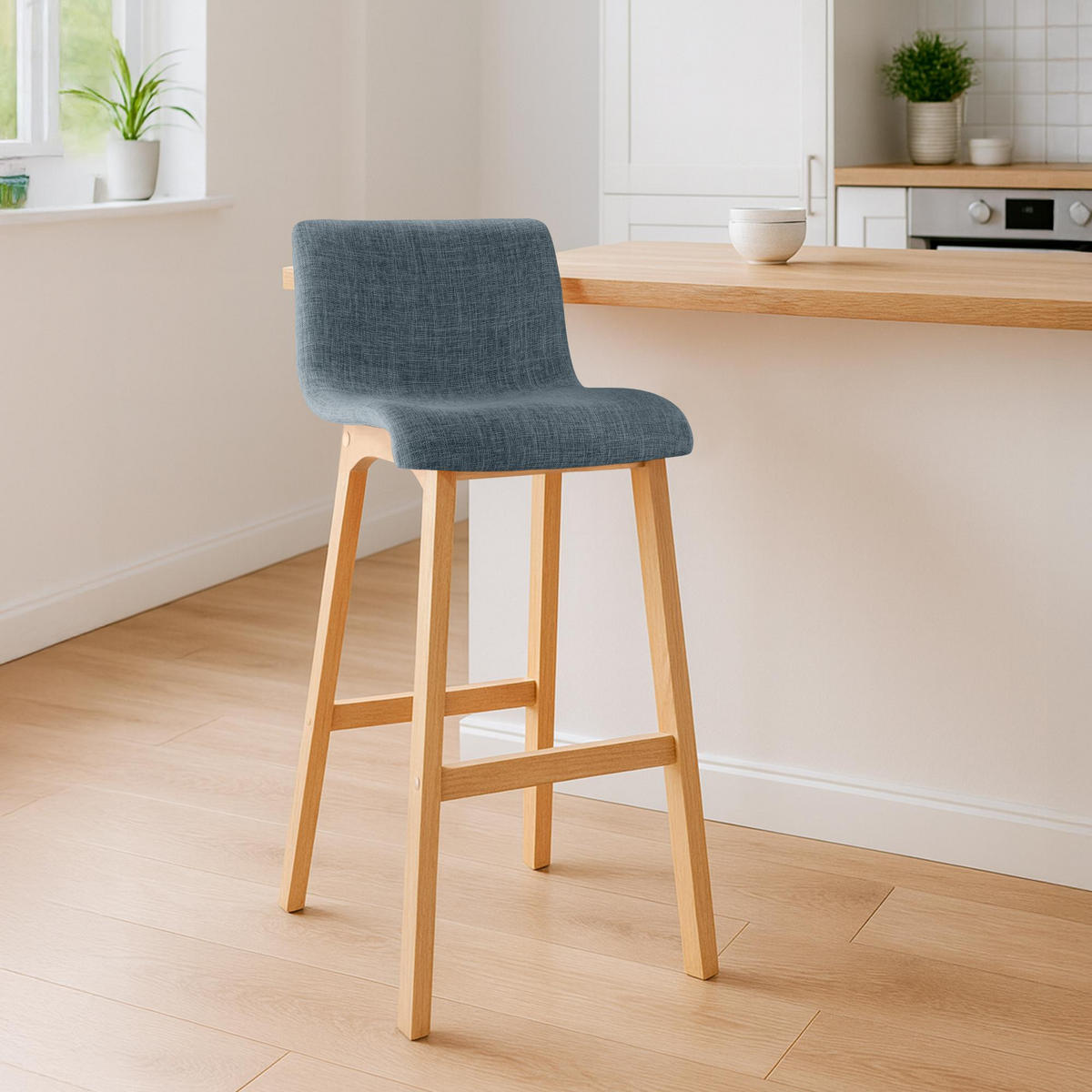 BARHOCKER Tenar Stoff Blau Braun - Blau, Textil (41/102/46cm) - DELUKE