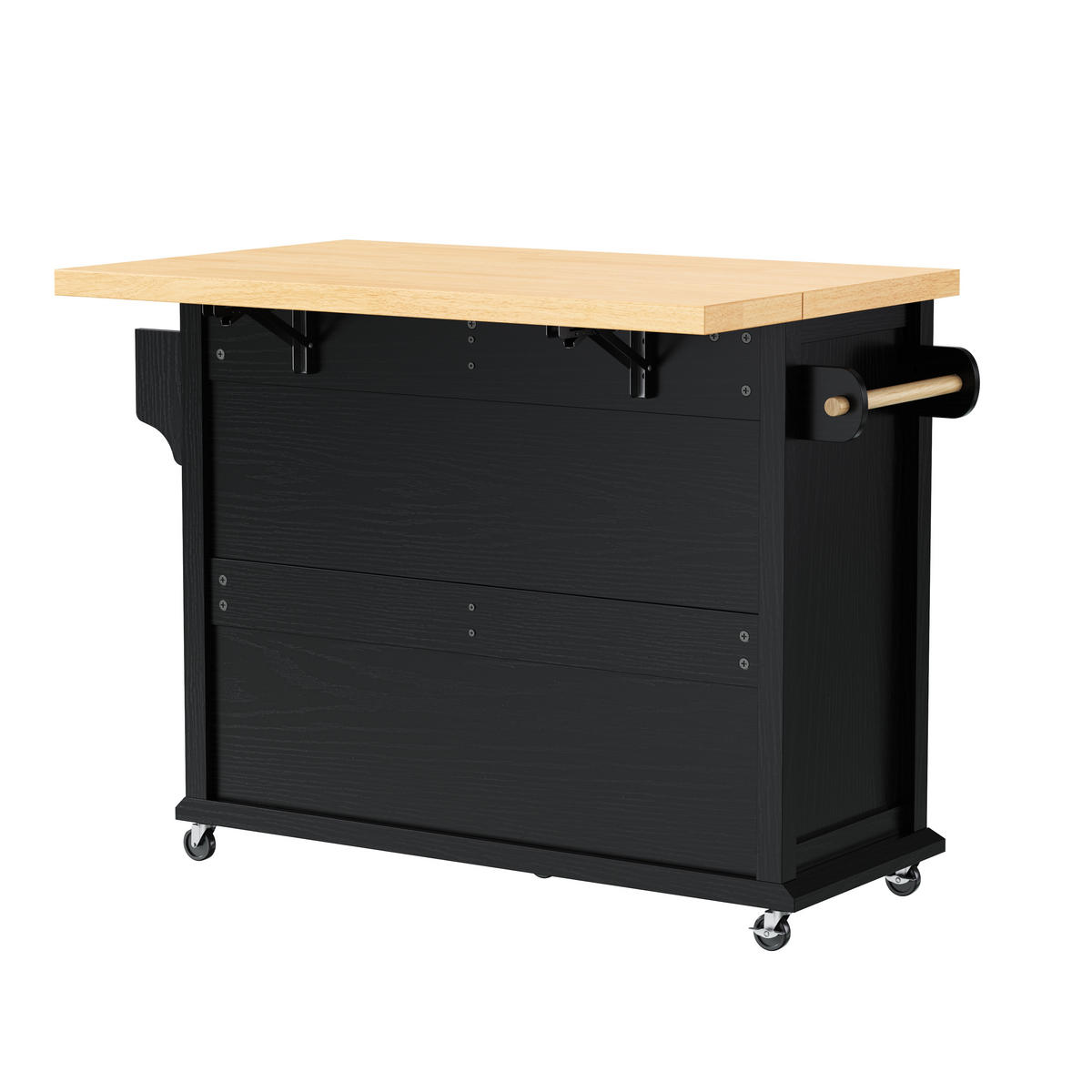 KÜCHENINSEL mit Rollen 107/45/90.5 cm Schwarz mit 4 Schublade und ausziehbarem Esstisch - Schwarz, Holz/Holzwerkstoff (45/90.5/107cm) - Oxeza
