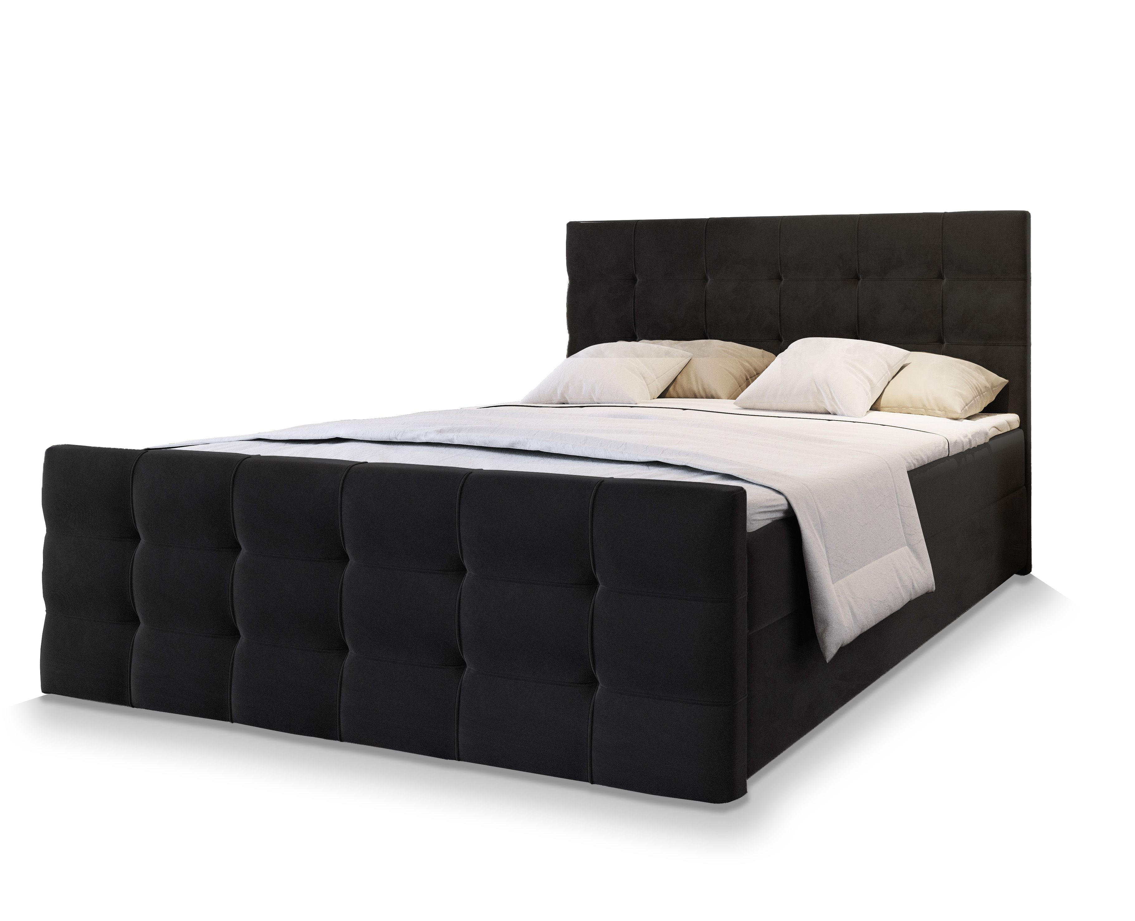 BOXBETT AMON 160x200 cm mit Matratze und Topper - Schwarz - Schwarz, Holz (160/200cm) - MASSENO