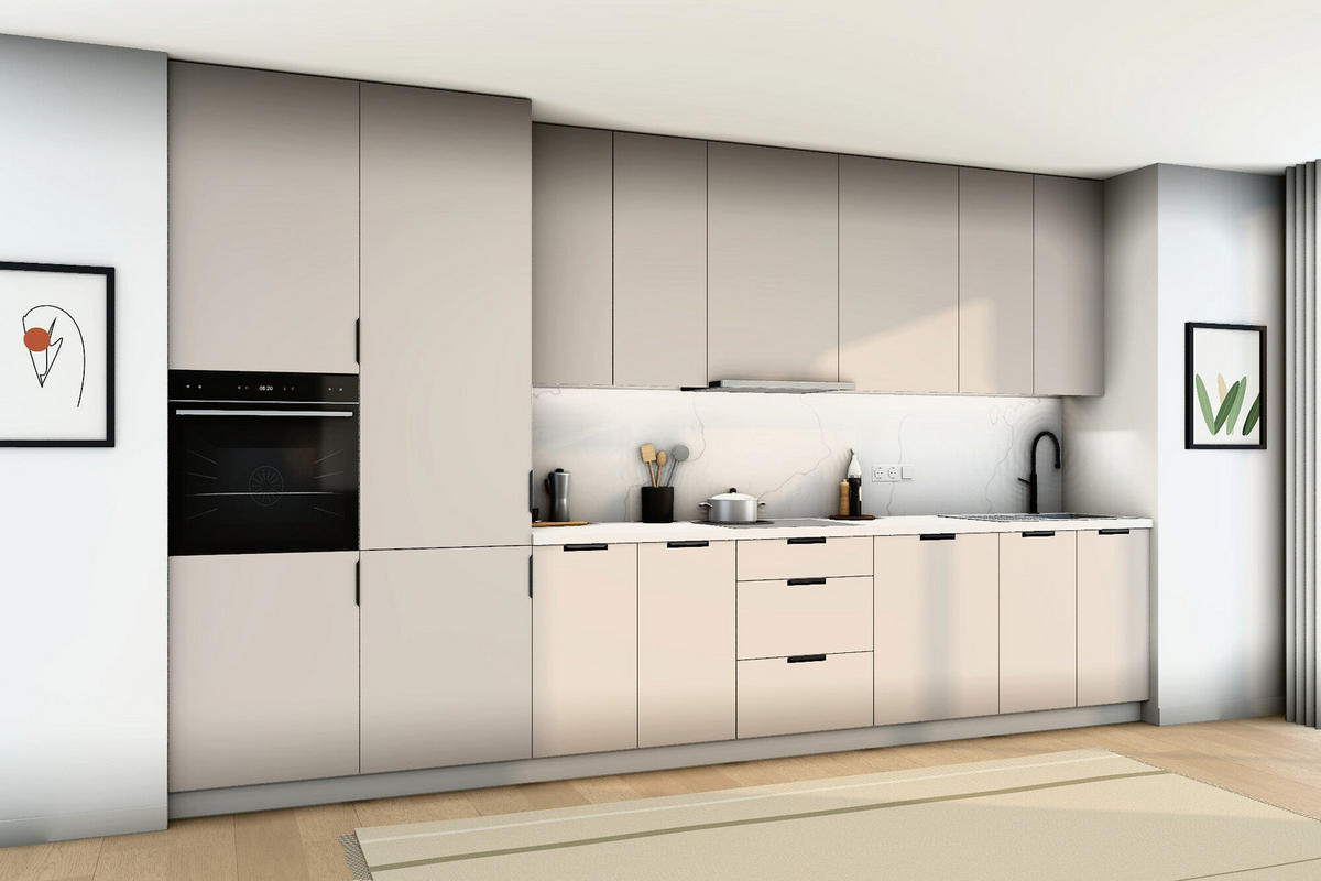 KÜCHENZEILE Sorento Weiß & Beige – 400 cm – K58-G400 L - Beige/Schwarz, Holzwerkstoff/Metall (400/247/58cm) - ROYAL24_MARKT
