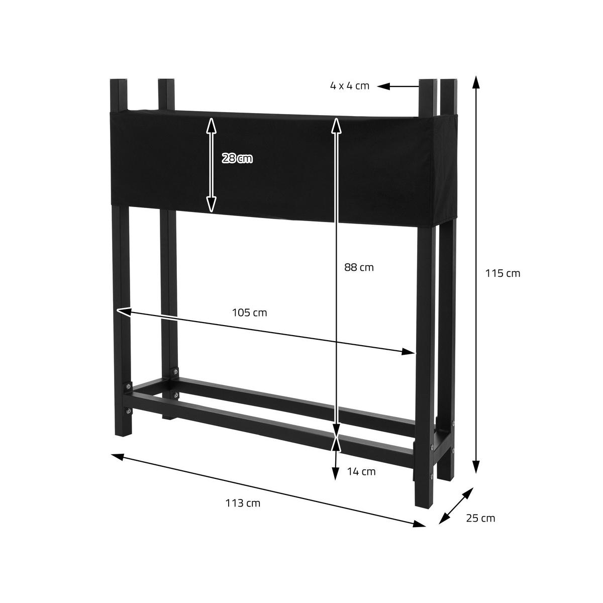 KAMINHOLZREGAL - Anthrazit, Metall (25/115/113cm) - ML-DESIGN