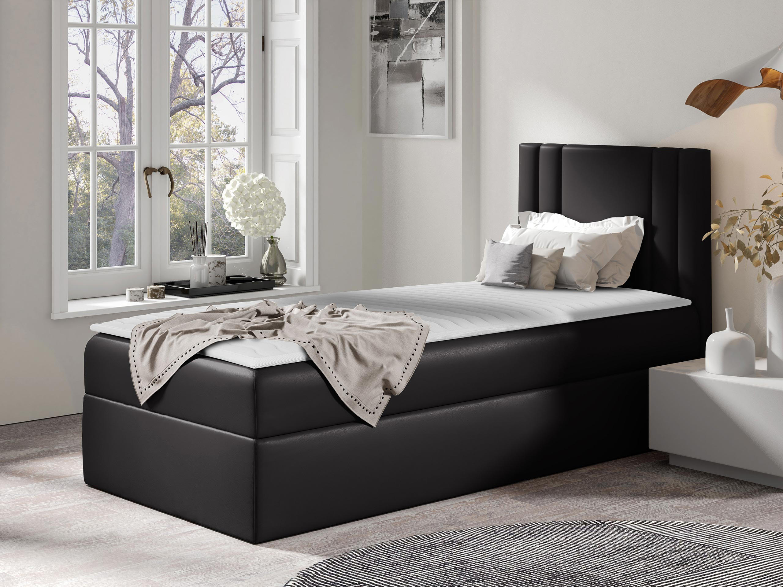 BOXBETT Carmen Mini, Seite zum Öffnen des Bettkastens: Rechts - Schwarz, Holz (100/200cm) - MIRJAN24