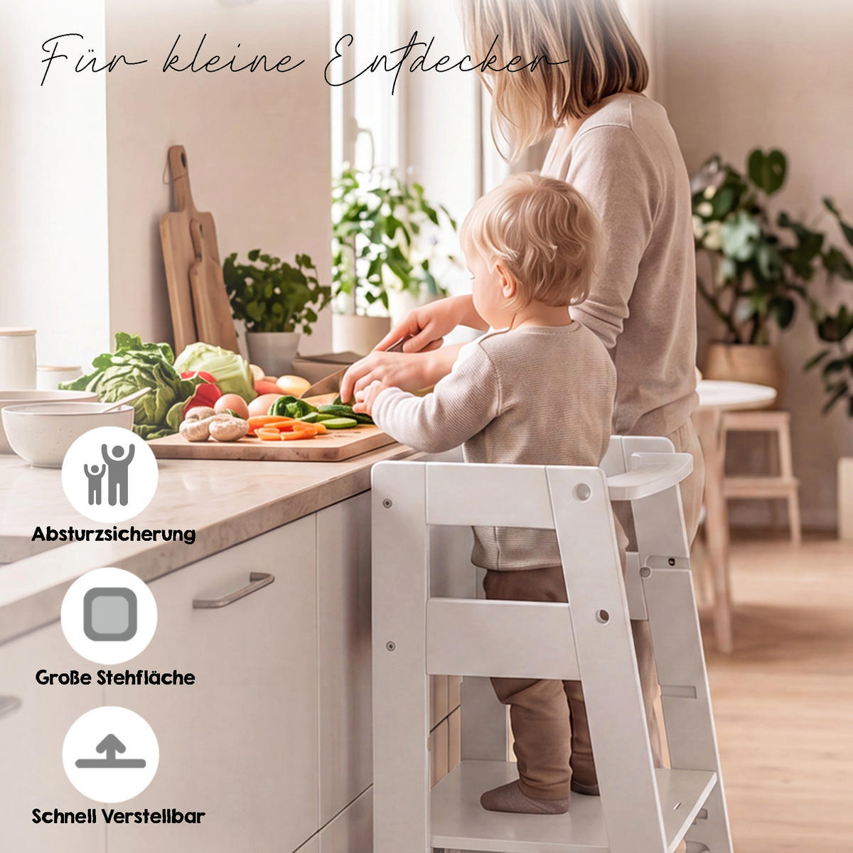 LERNTURM Sit & Step 2in1 - Weiß, Holzwerkstoff/Metall (53.5/88/51.5cm) - Roba