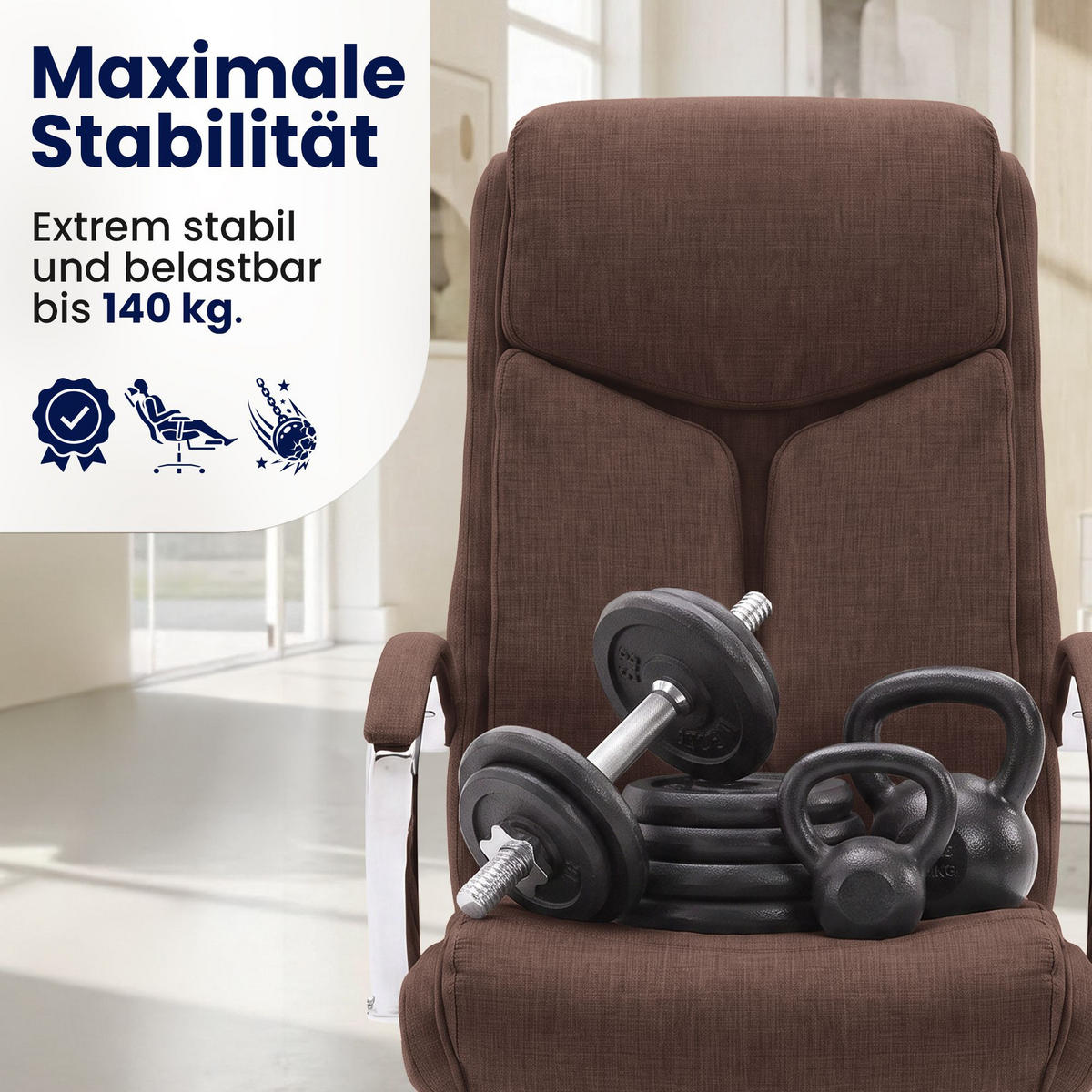 DREHSTUHL Stoff Braun - Chromfarben/Braun, Textil/Metall (65/115/73cm) - CLP