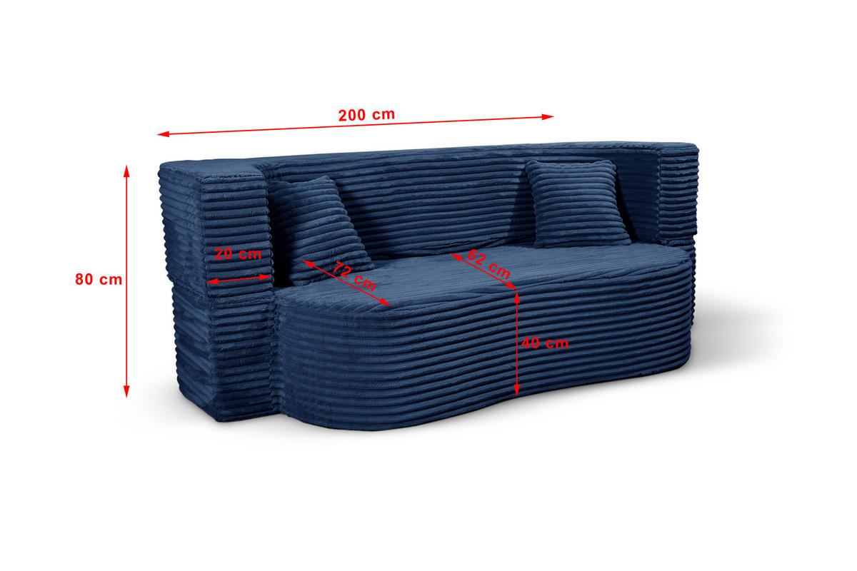 SCHLAFSOFA MYFOAM, Sofa mit Schlaffunktion, Farbe: Blau, Cordstoff - Blau, Textil (200/80/72cm) - Storez24