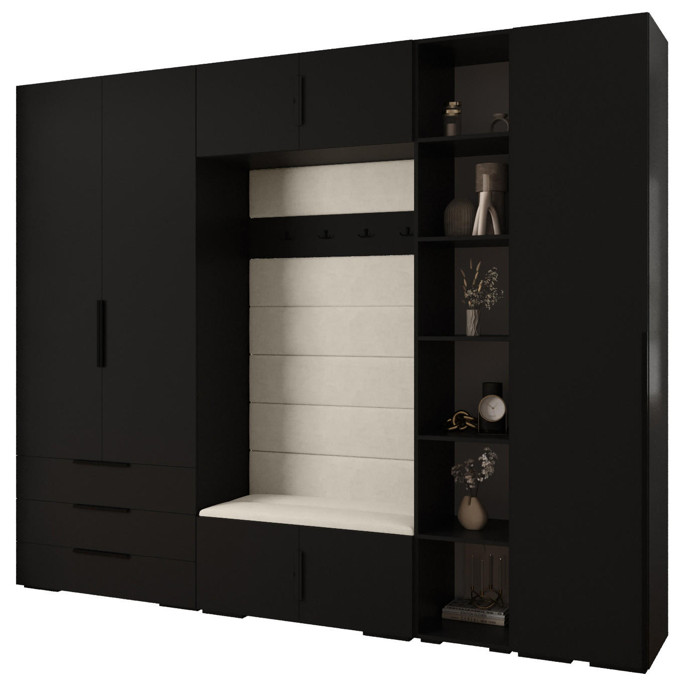 Abiks Möbel Garderoben-Set Schwarz, Beige, Schwarz 290x236.7x47 cm