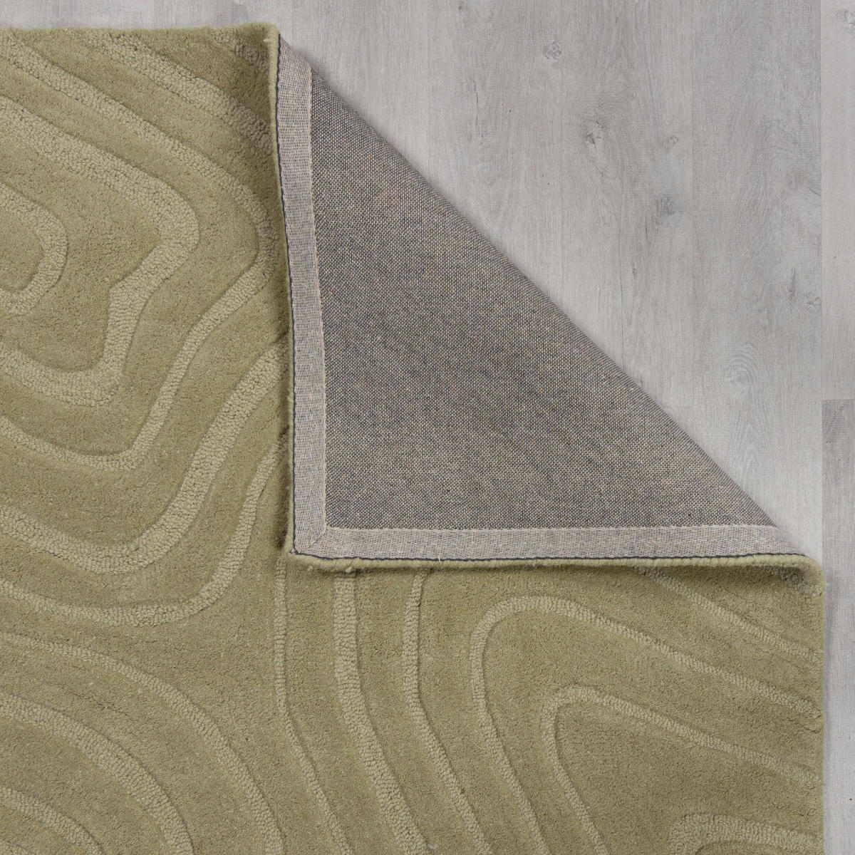 WOLLTEPPICH Wellen Abstrakt, Wohnzimmer Olivegrün Rund 160x160 - Grün, Textil (160/160cm) - KADIMA DESIGN