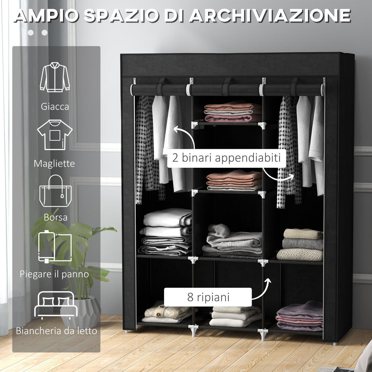 STOFFSCHRANK Schwarz 1 Stück - Schwarz, Metall (125/162.5/43cm) - GiPP