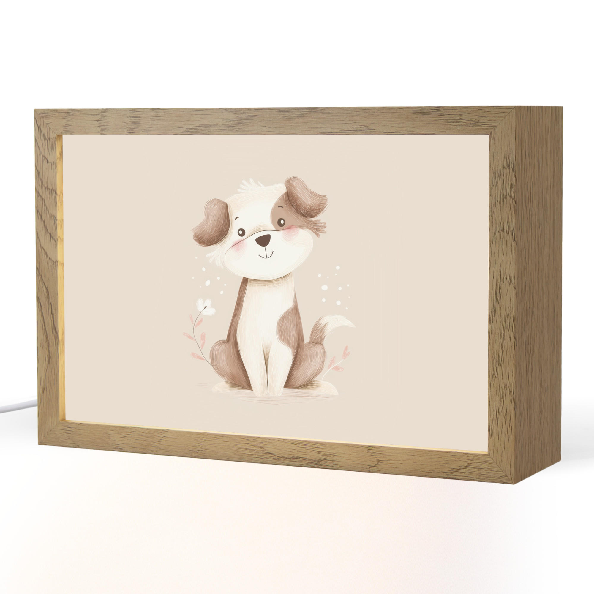 NACHTTISCHLAMPE Hund - Gefleckt - Braun 30x20 cm - Beige, Holzwerkstoff (8/30/20cm)