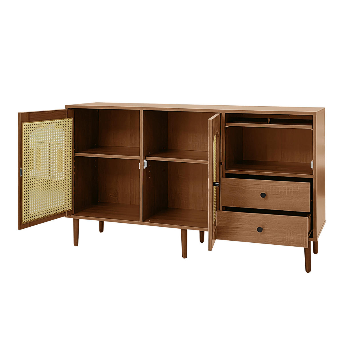 SIDEBOARD DE-38894 130/40/75,5 cm Rattantüren und verstellbare Böden Holz - Naturfarben, Holzwerkstoff (130/75.5/40cm) - ComfortXL