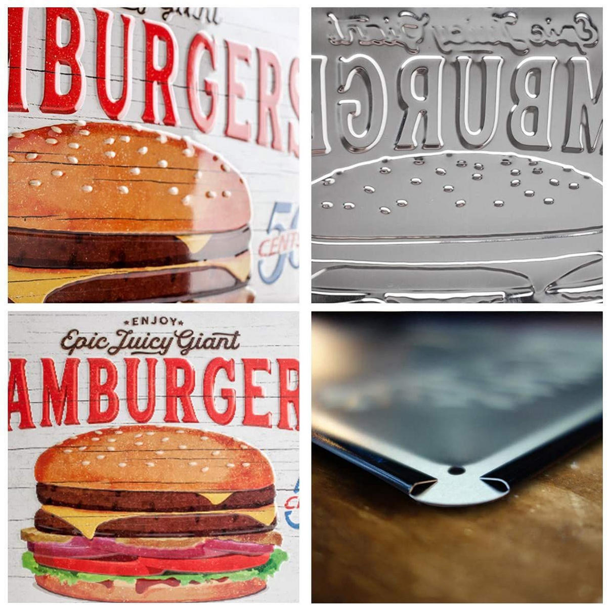 BLECHSCHILD 30/40 cm USA Hamburgers - Multicolor, Metall (40/30/0.2cm) - Nostalgic-Art