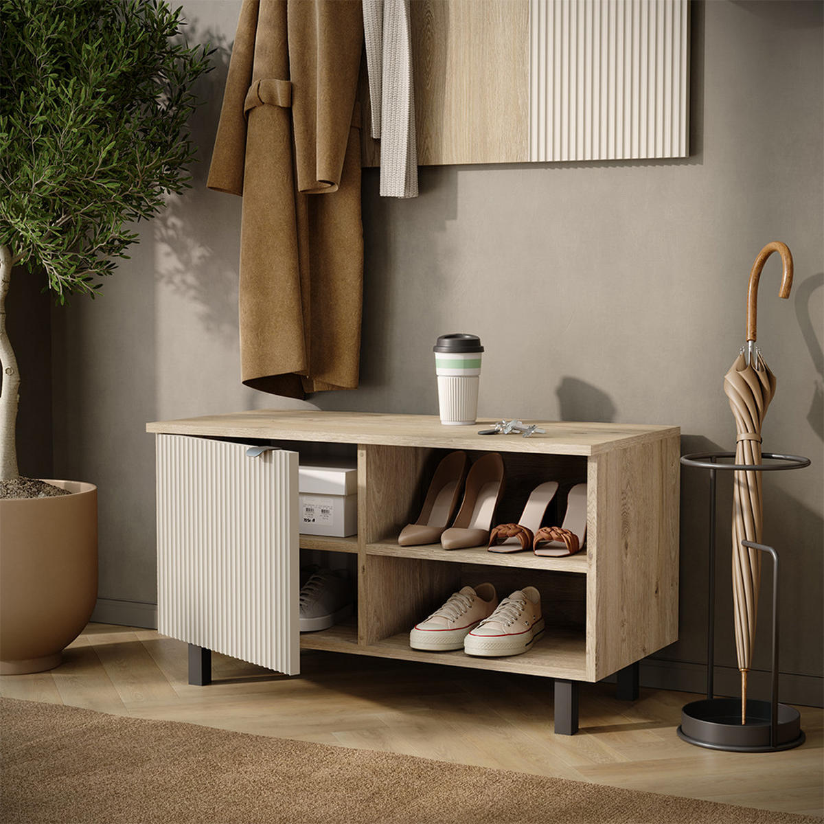 SCHUHSCHRANK Puerto, Eiche/Cashmere, 86 x 48 cm - Kaschmir/Eichefarben, Holzwerkstoff (86/48/40cm) - Vicco