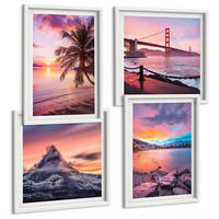 BILDER SET 4er Set - 50x50 cm & 40x60 cm Weißer Rahmen - Sonnenuntergangsbrücke Landschaft - Weiß, Kunststoff (50/50cm) - TULUP