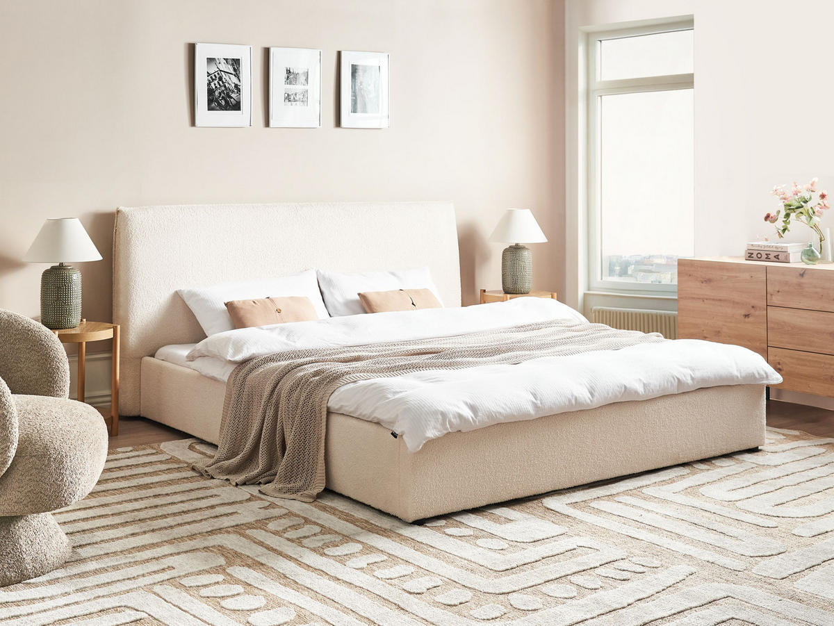POSTEL s roštem 180/200 cm Bouclé Krémově bílá Lavaur - krémová, textil (180/200cm) - Beliani
