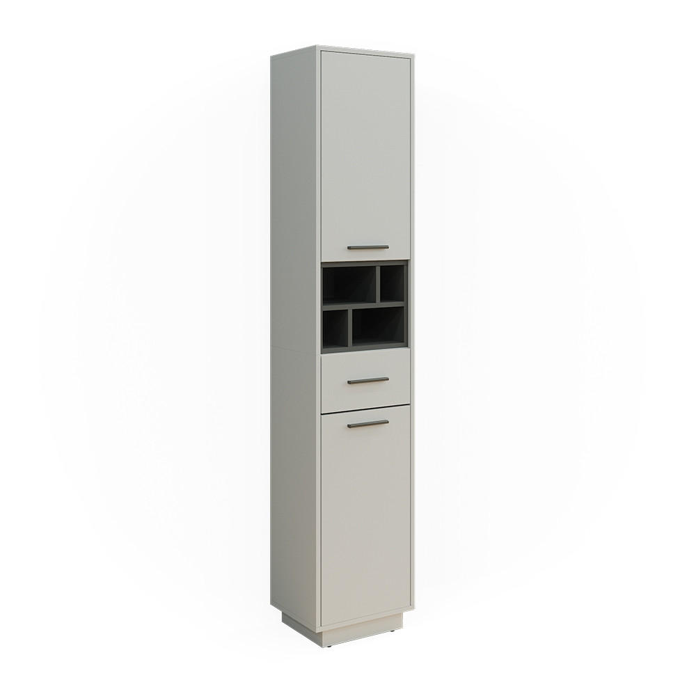 BADSCHRANK Beatrice Grau/Anthrazit 38 x 190 cm mit Türen, Schubladen und Fächern - Anthrazit/Grau, Holzwerkstoff (38/190/30cm) - Vicco