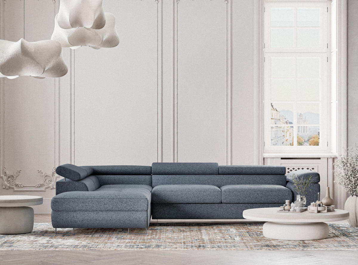 ECKSOFA MIT SCHLAFFUNKTION Concord Blau Grau Webstoff - Blaugrau/Schwarz, Holz/Holzwerkstoff (277/203cm) - Maison de Reve