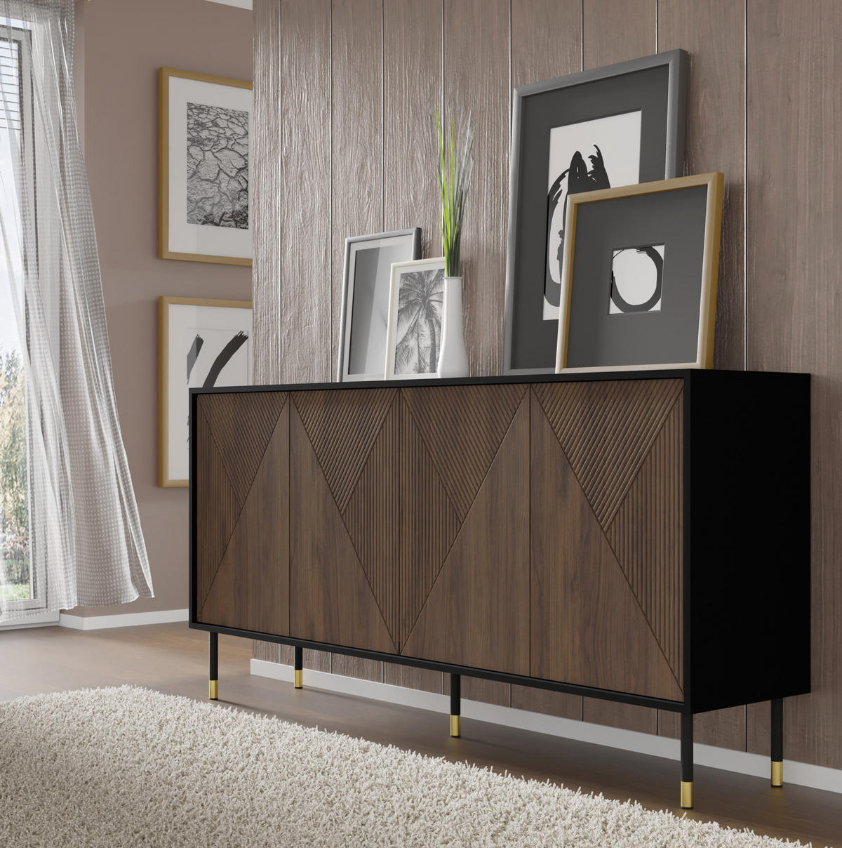 KOMMODE Schwarz, Catania Eiche 180/89/40 - Schwarz, Holzwerkstoff (180/89/40cm) - RAUMHIRSCH FURNITURE