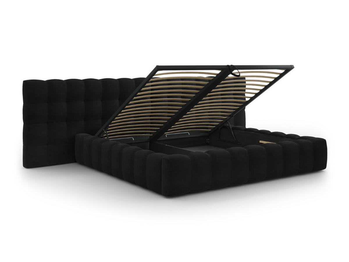 BETT mit Bettkasten und Doppelkopfteil Mamaia aus Samt schwarz 200x200cm - Schwarz, Textil (200/200cm) - Micadoni