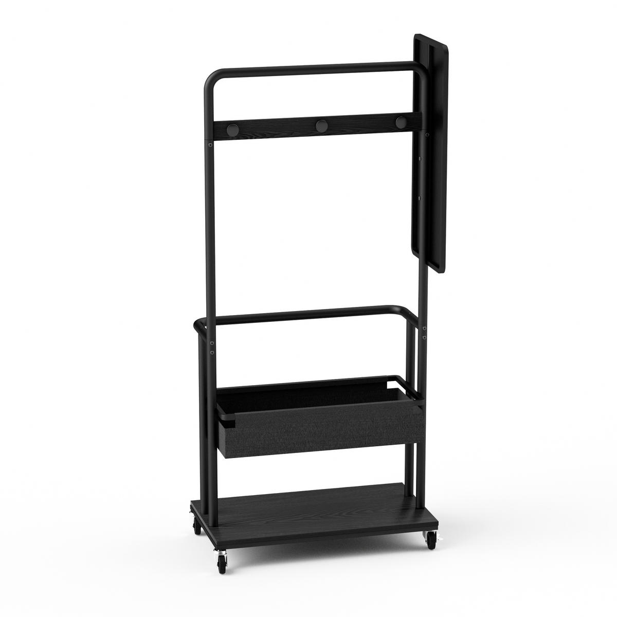 STANDGARDEROBE 70/40/170 cm mit Spiegel, Kleiderstange und Schuhablage in Schwarz - Schwarz, Holzwerkstoff (70/170/40cm) - BEAOK