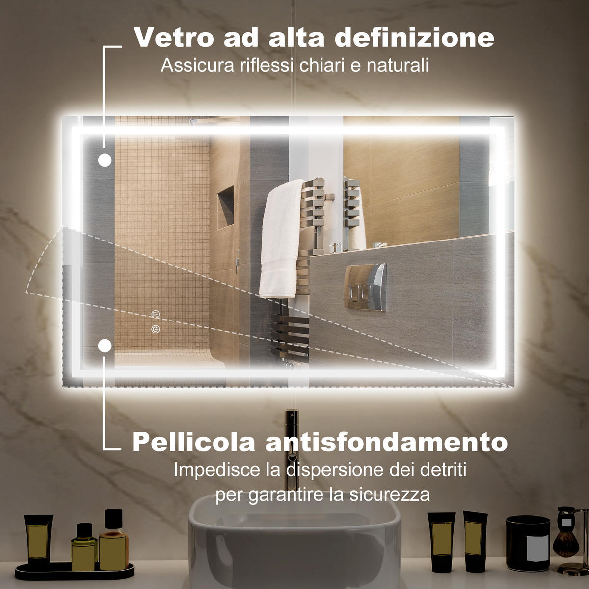 SPIEGELSCHRANK Spiegelschrank mit 3-farbiger, einstellbarer LED-Beleuchtung, 100x3x60 cm - Transparent, Glas (100/60/3cm) - Vallsero