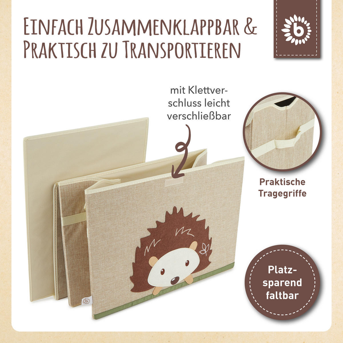AUFBEWAHRUNGSBOX mit Deckel 65L, faltbar - Beige/Braun, Textil (51/36cm) - Bieco Spielwaren