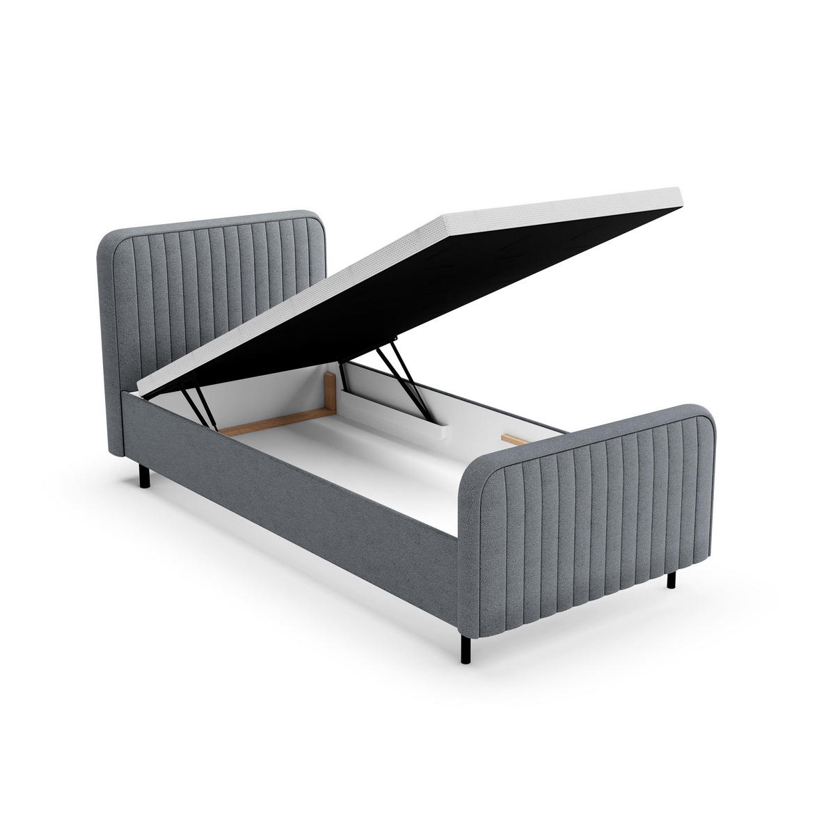 POLSTERBETT Lami 90x200, Einzelbett mit Bettkasten, ohne Matratze, Dunkelgrau - Dunkelgrau/Schwarz, Textil/Metall (90/200cm) - Beautysofa