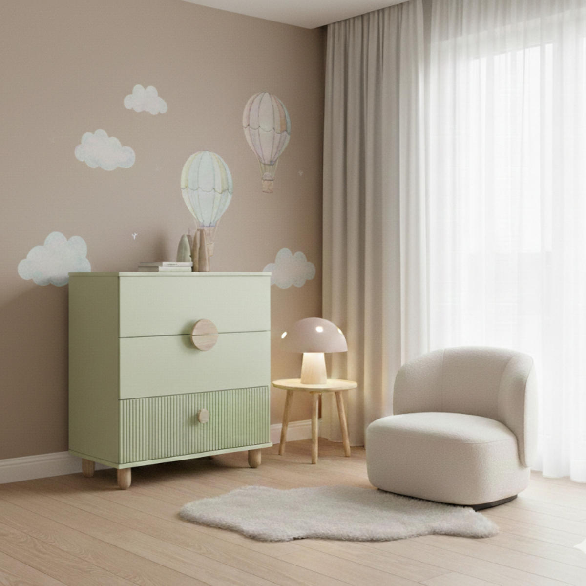 WICKELTISCHE Bebella - Mintgrün, Naturmaterialien (48/90/80cm) - kiki design