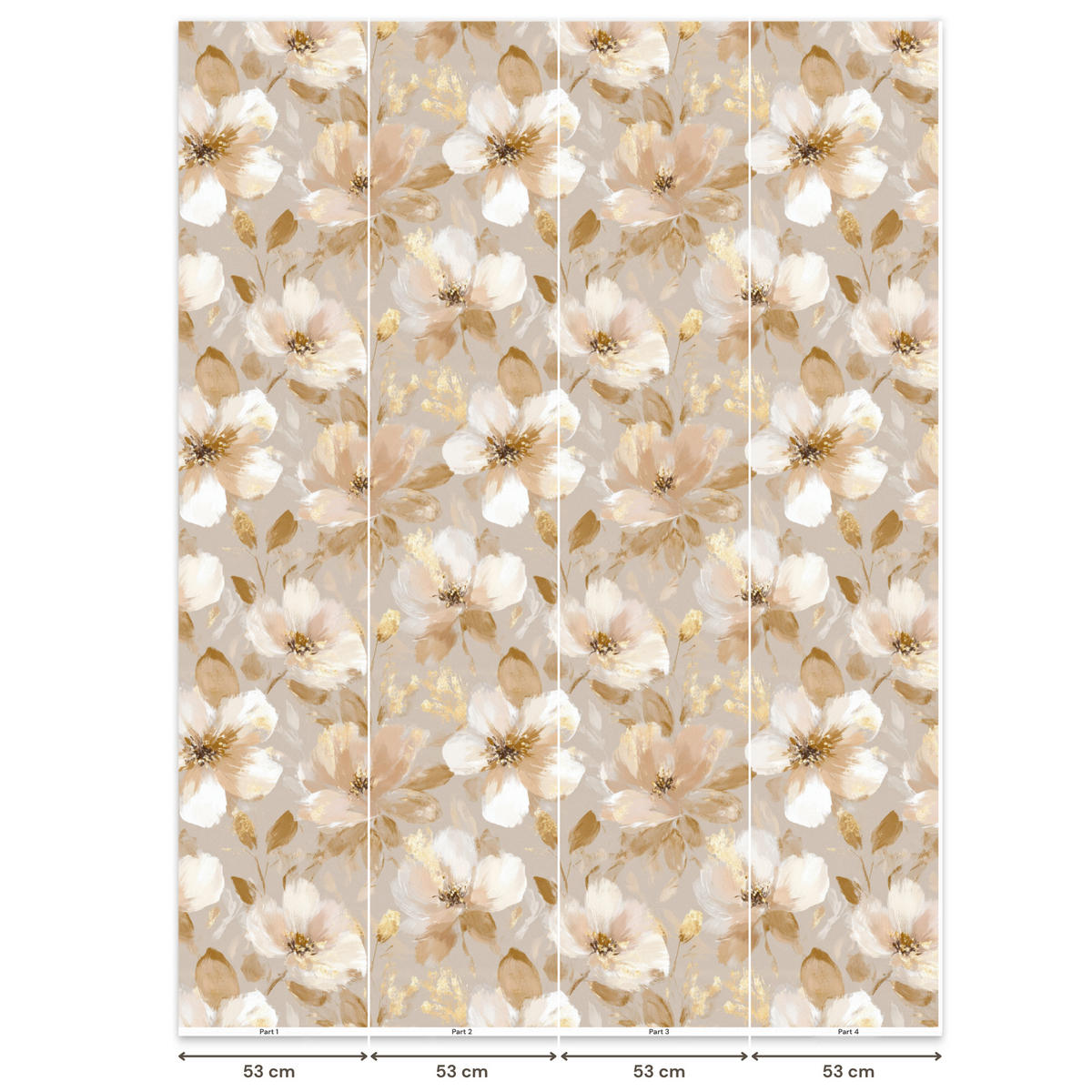 TAPETE - Blumen - künstlerisch - Gold - 200x280 cm - Beige, Papier (200/280cm) - OnlyWow