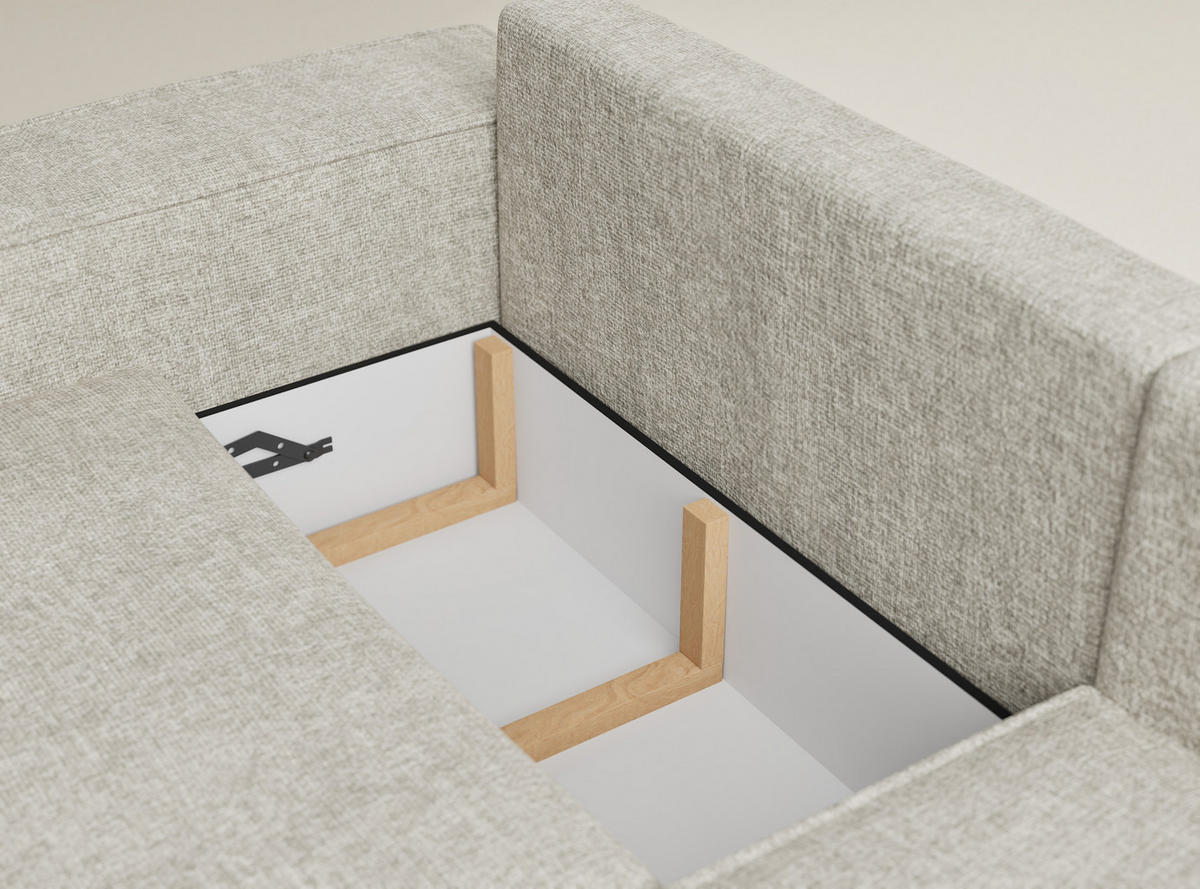 ECKSOFA MIT SCHLAFFUNKTION Tonga Beige Chenille-Stoff - Beige/Schwarz, Holz/Holzwerkstoff (253/105cm) - Maison de Reve