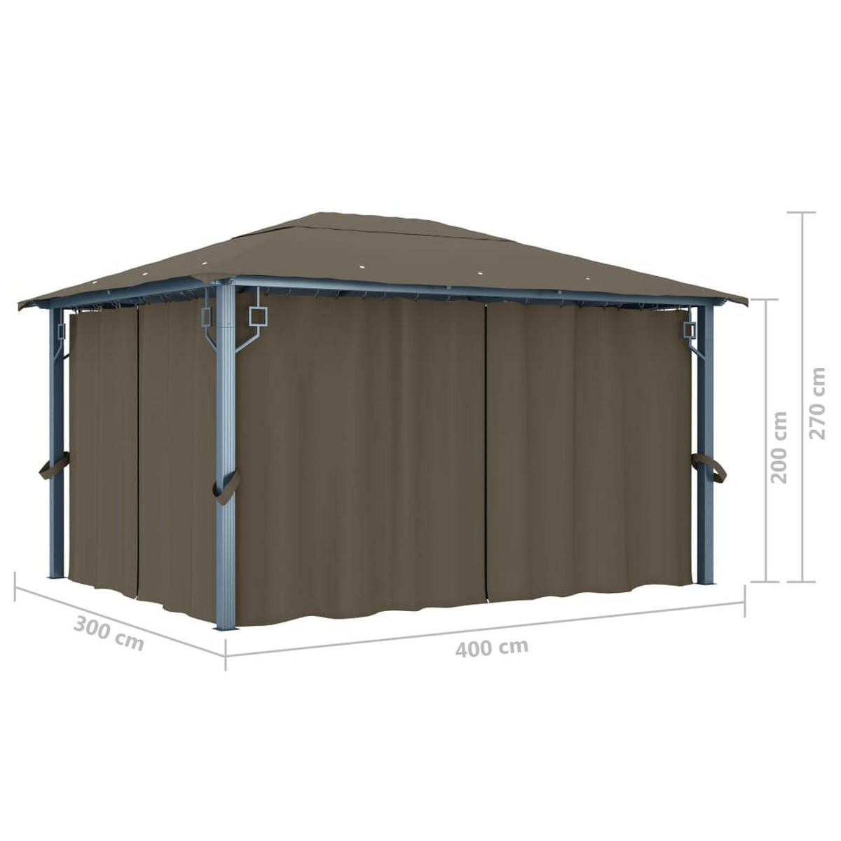GARTENPAVILLON mit Vorhängen und LED-Lichterkette, 4/3/2,7 m, aus Aluminium, Taupe - Taupe, Textil (400/270/300cm) - vidaXL