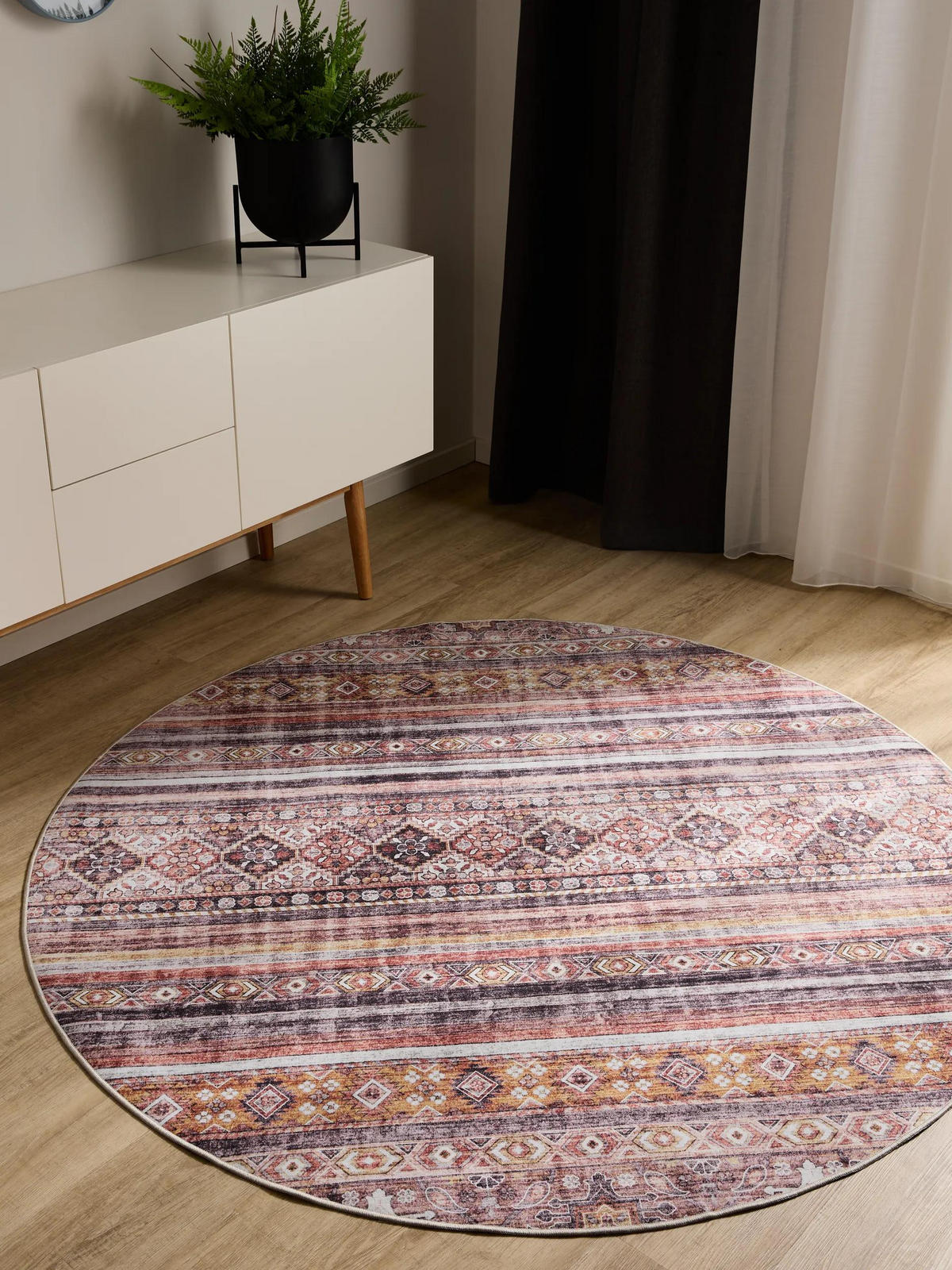 VINTAGE-TEPPICH George waschbar ø 120 cm rund - Pink/Multicolor, Kunststoff (120/120cm) - benuta