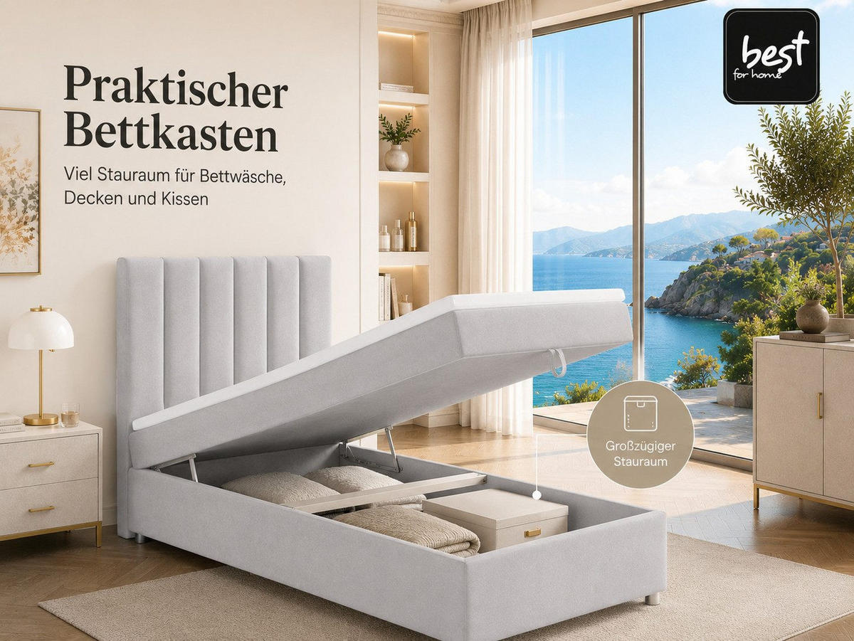 BOXBETT mit Bettkasten Trinity K-10 SINGLE Bonellfederkern inkl. Topper - Silberfarben, Holz/Holzwerkstoff (100/200cm) - Best For Home