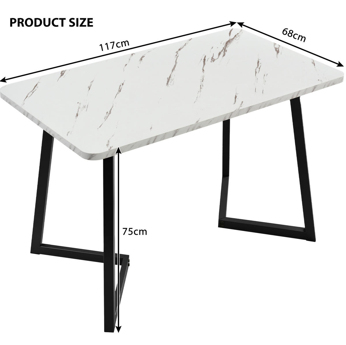 ESSTISCH 117/75/68 cm Weiß/Schwarz aus MDF und Eisen in Marmoroptik - Weiß, Holzwerkstoff (117/68/75cm) - OKMYHOME