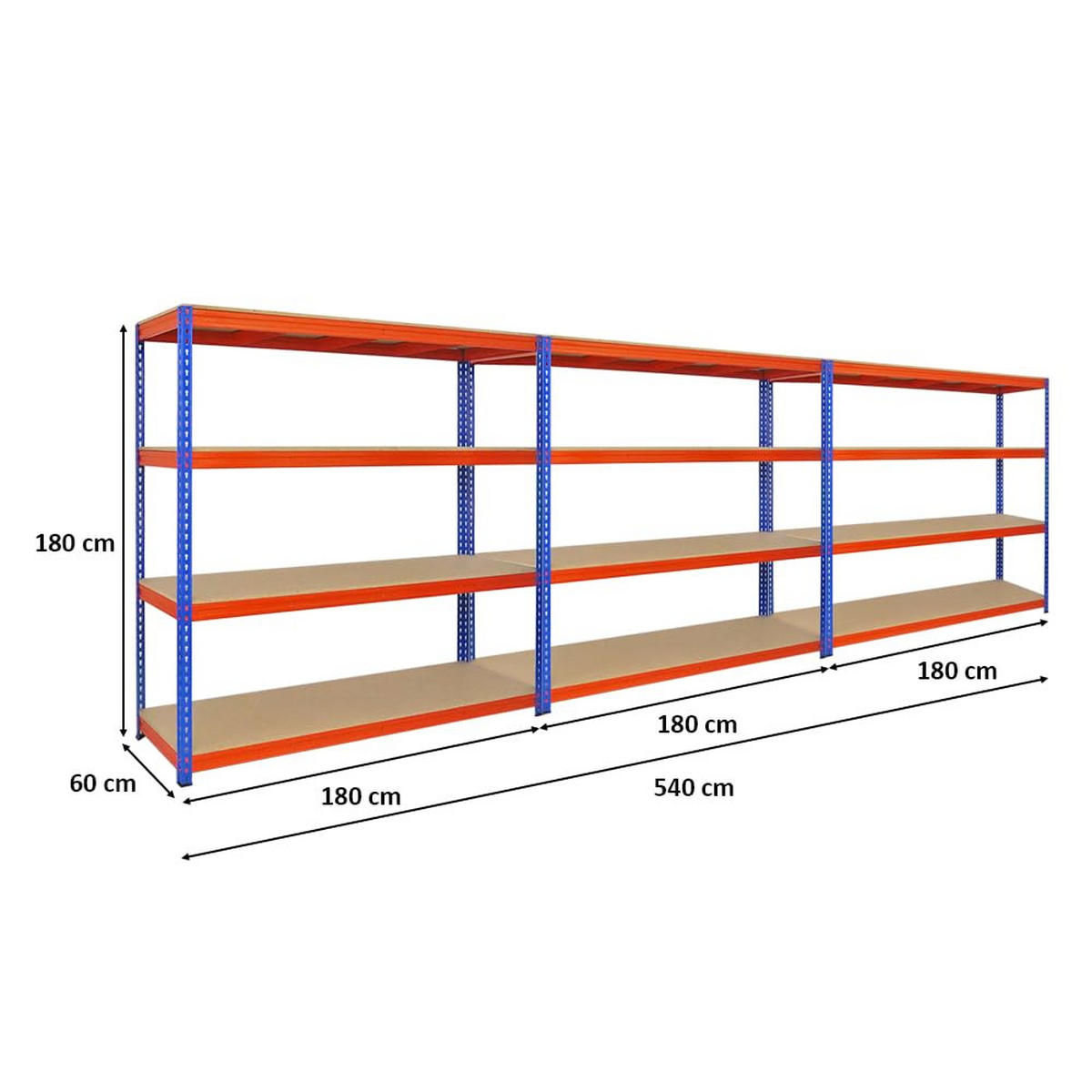 SCHWERLASTREGAL Bison 3er-Set mit 3x 200x200x60 cm 4 Fachböden Fachlast 600 kg Blau-Orange - Orange, Metall (600/200/60cm) - PROREGAL