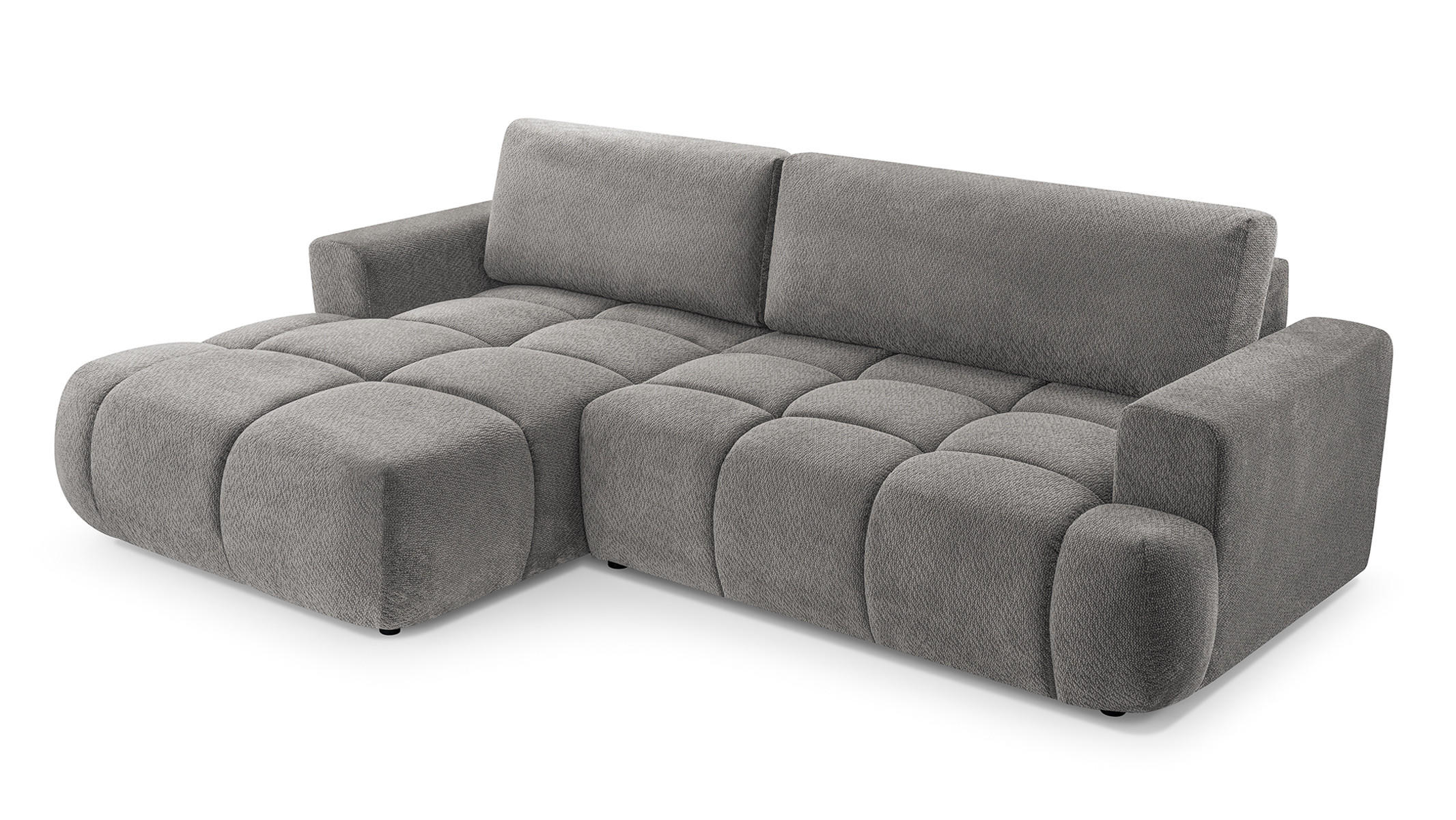 ECKSOFA VASTO Grau Geflochtener Stoff mit Schlaffunktion - Grau, Holz (261/152cm) - MASSENO