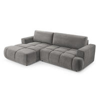 ECKSOFA VASTO Grau Geflochtener Stoff mit Schlaffunktion - Grau, Holz (261/152cm) - MASSENO