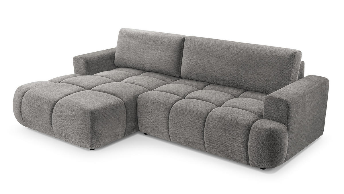 ECKSOFA VASTO Grau Geflochtener Stoff mit Schlaffunktion - Grau, Holz (261/152cm) - MASSENO