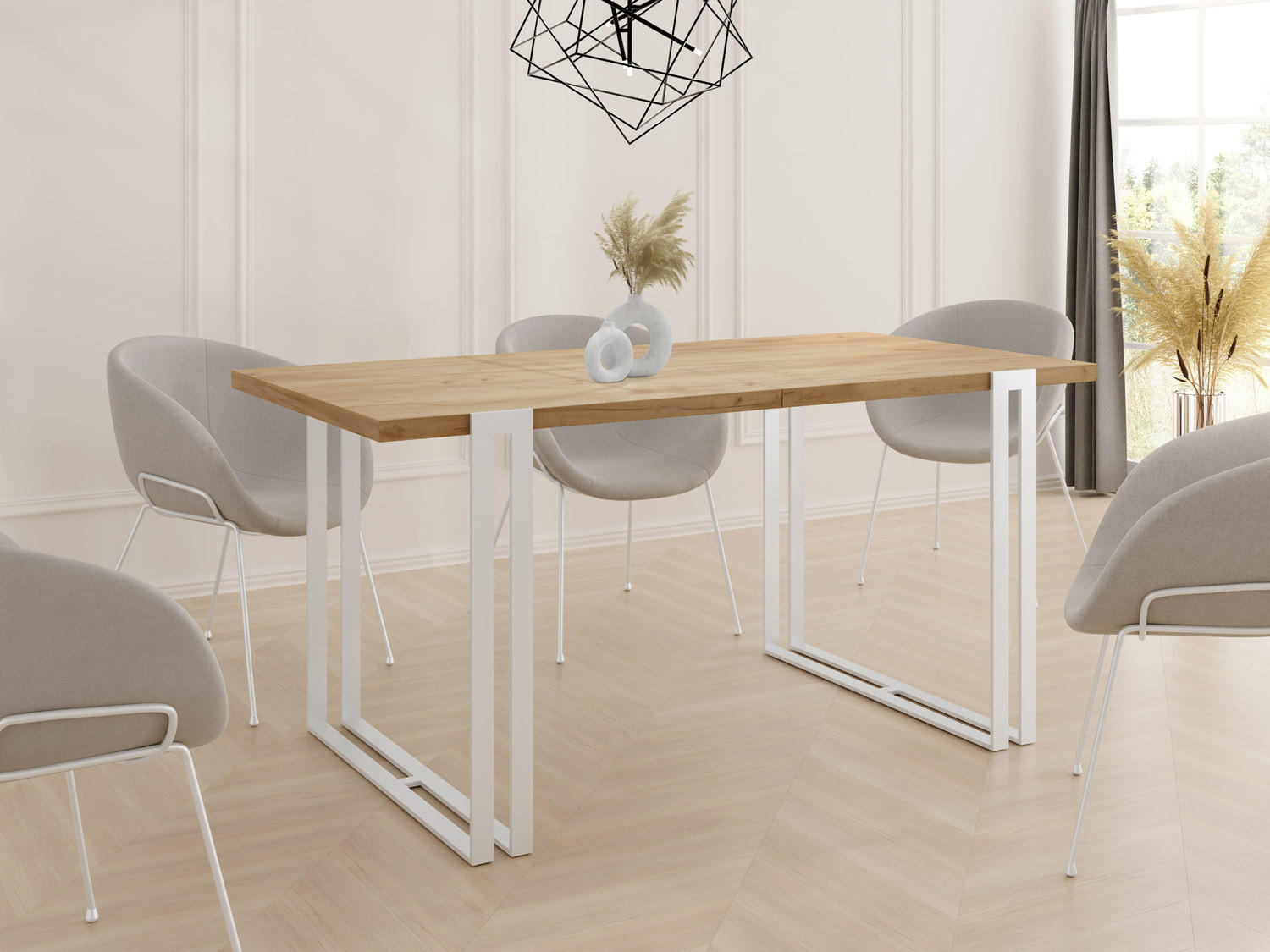 ESSTISCH Lilo rechteckig ausziehbar, Craft Eiche 160-260/90/76 cm - Eiche Wotan/Weiß, Holzwerkstoff/Metall (160/90/76cm) - WFL GROUP