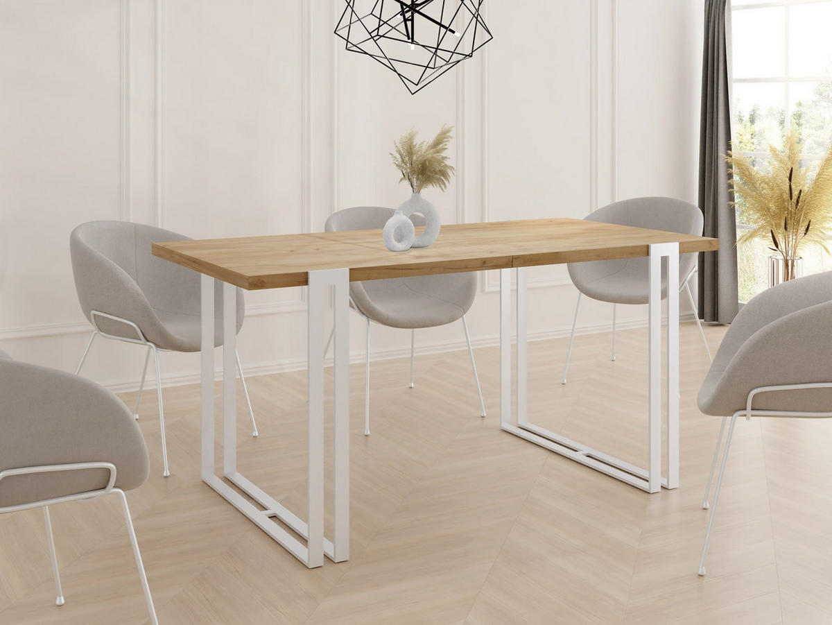 ESSTISCH Lilo rechteckig ausziehbar, Craft Eiche 140-240/80/76 cm - Eiche Wotan/Weiß, Holzwerkstoff/Metall (140/80/76cm) - WFL GROUP