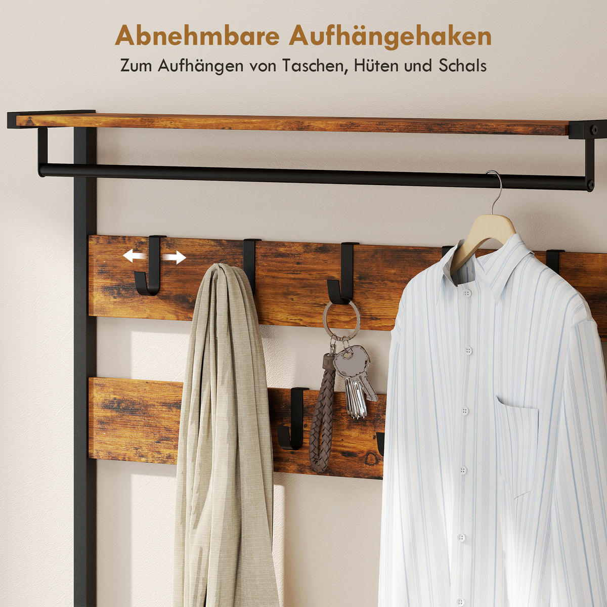 GARDEROBENSTÄNDER aus Spanplatte Rustikal Braun - Braun, Holzwerkstoff (30/181.5/80cm) - HOMCOM