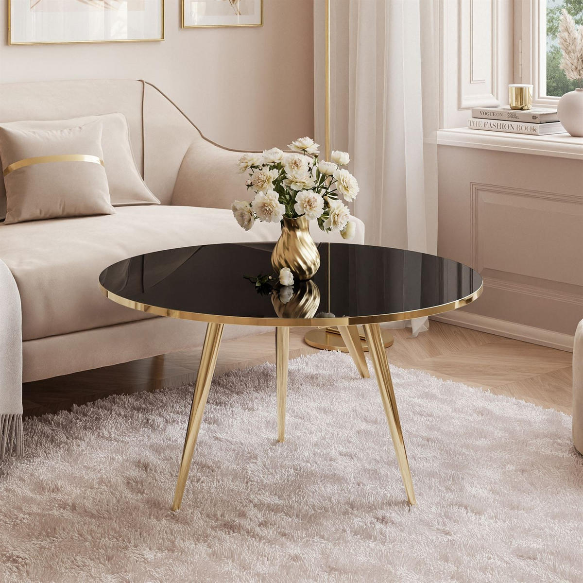 COUCHTISCH SOLEIL GOLD Schwarz Hochglanz, 70cm - Schwarz, Holzwerkstoff (70/70/47cm) - Lookway