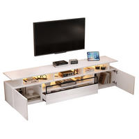 TV-LOWBOARD aus Spanplatte 180x38x45 cm Weiß mit LED-Beleuchtung, 2 Schränken, 1 Schublade und Hochglanzfront - Weiß, Holzwerkstoff (180/45/38cm) - Modfu