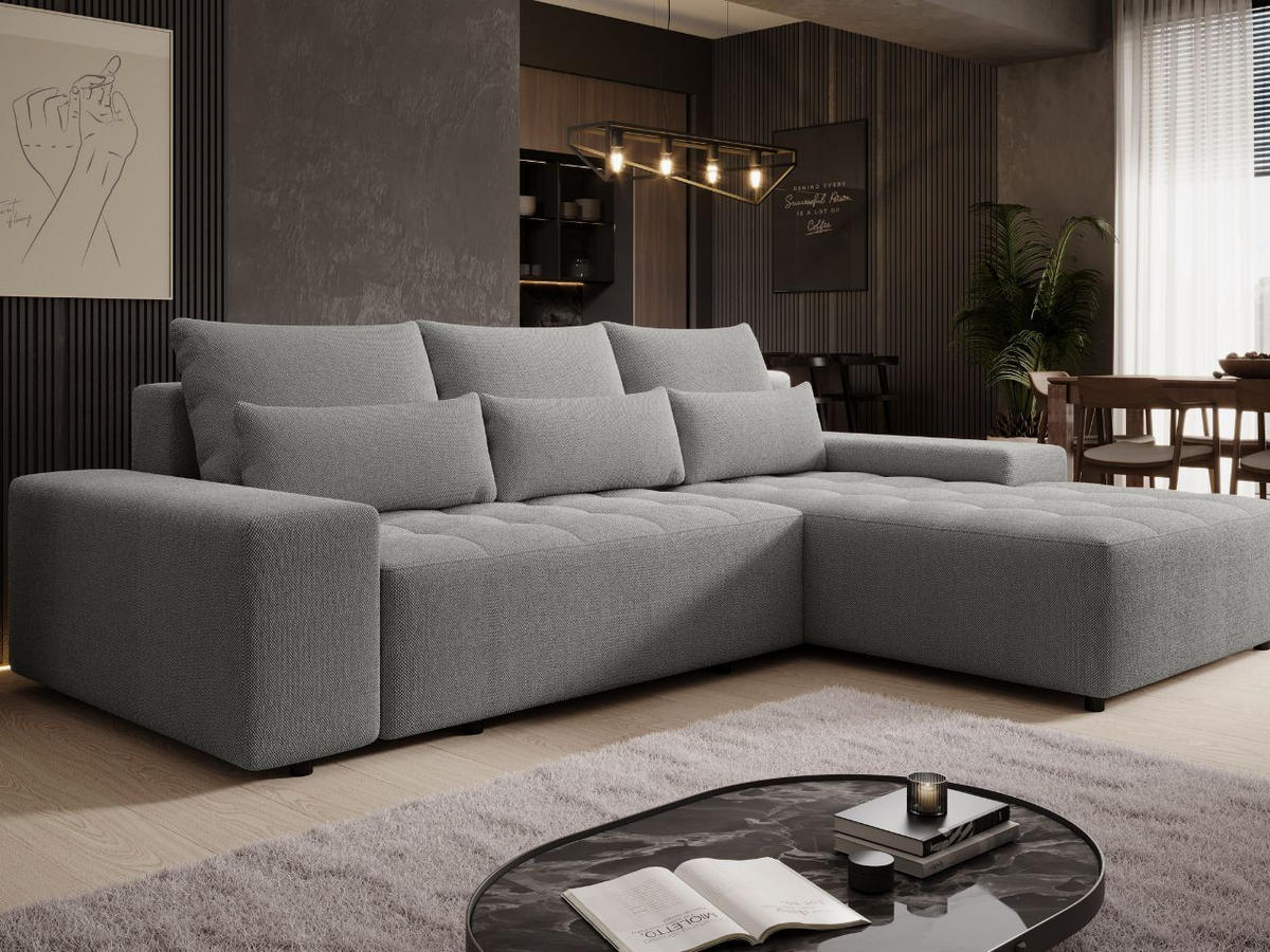 ECKSOFA Vento Grau - Schwarz/Grau, Holz/Kunststoff (280/184cm) - Graingold