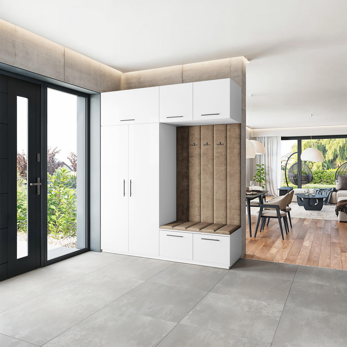 GARDEROBENSCHRANK REMA 200/240/60 cm Modern Garderobe-Set Weiß - Beige/Weiß, Holzwerkstoff (200/240/60cm) - MASSENO