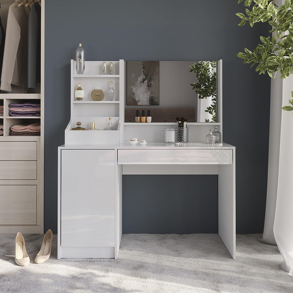 SCHMINKTISCH Sherry Weiß/Weiß Hochglanz 119.8 cm 3 Teile - Weiß Hochglanz, Holzwerkstoff (119.8/76/50.1cm) - Vicco